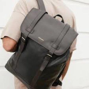 ASOS DESIGN backpack in black leather with double straps